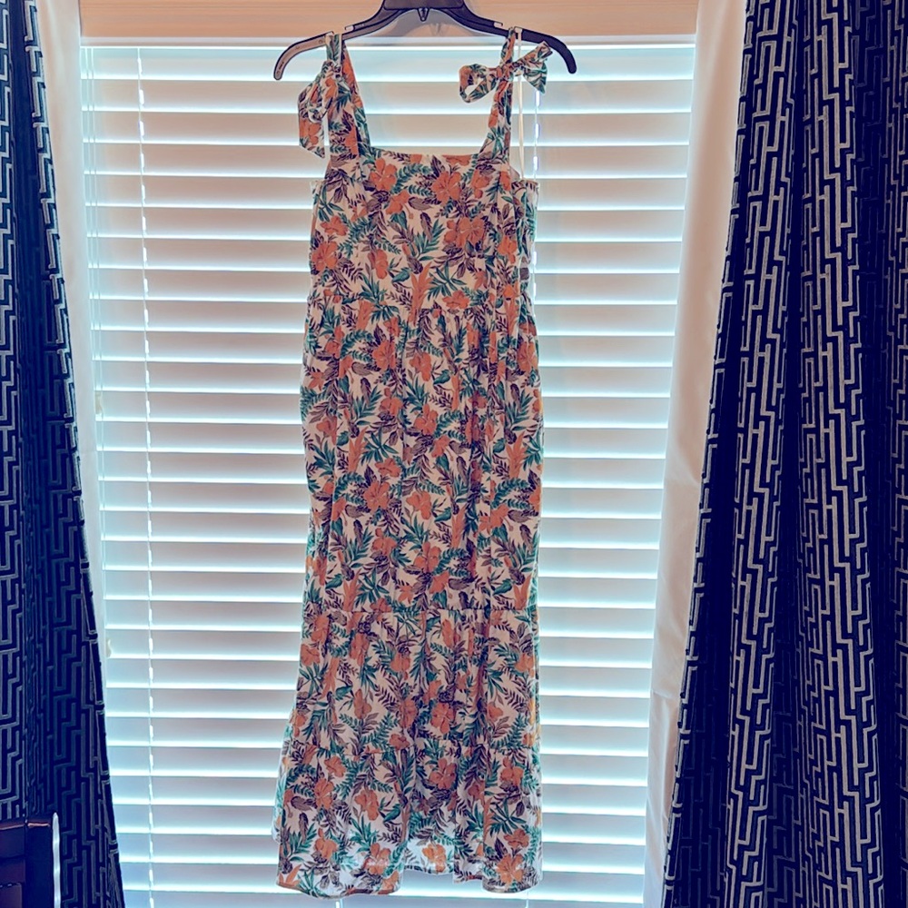 Skies Are Blue Tropical/Hawaiian Inspired Cotton Linen Maxi Dress